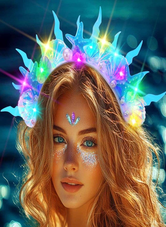 TWINKLEDE Light Up Mermaid Headband LED Glow Starfish Sea Costume Hair Accessories for Women (Starfish, Blue) - Image 3